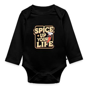 Liebhaber Scharfer Speisen, Chili Peppers Chef - Baby Bio-Langarm-Body - Schwarz - Vorne