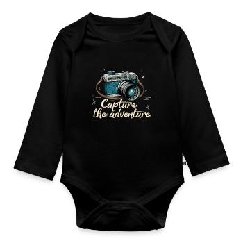 Capture The Adventure Retro Kamera - Baby Bio-Langarm-Body - Schwarz - Vorne