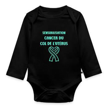 Sensibilisation au cancer du col de l'utérus - Body Bébé bio manches longues - noir - Devant