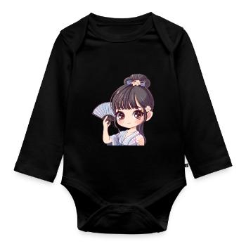 Fille d’anime avec ventilateur - Body Bébé bio manches longues - noir - Devant