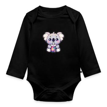Koalas trinken Bubble Tea Galaxie Boba Koala - Baby Bio-Langarm-Body - Schwarz - Vorne