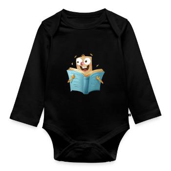 Reading pleasure for book lovers - Organic Longsleeve Baby Bodysuit - black - Front