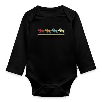 Retro Elch Liebhaber Lustiger Elch Vintage - Baby Bio-Langarm-Body - Schwarz - Vorne