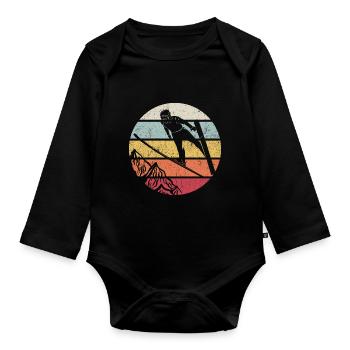 Ski Jumping Retro Ski Flying Ski Holiday Sport Ski S - Organic Longsleeve Baby Bodysuit - black - Front