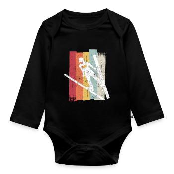 Ski Jumping Retro Ski Flying Winter Sports Ski Jumping - Organic Longsleeve Baby Bodysuit - black - Front
