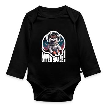 Otter Space Astronaut Weltall Otter Seeotter - Baby Bio-Langarm-Body - Schwarz - Vorne
