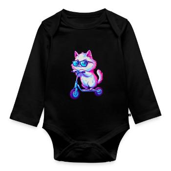Persian Cat Scooter - Organic Longsleeve Baby Bodysuit - black - Front