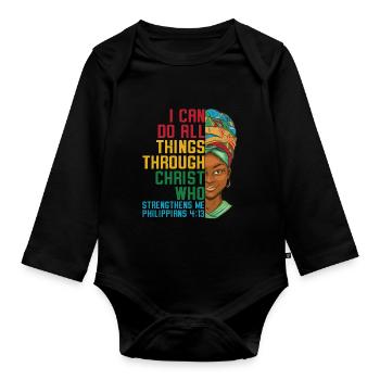 Je peux tout faire par Christ Afro-Américain - Body Bébé bio manches longues - noir - Devant