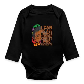 Je peux tout faire par Christ Afro-Américain - Body Bébé bio manches longues - noir - Devant