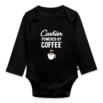 Cashier Powered By Coffee Clerk Teller Banker - Organic Longsleeve Baby Bodysuit - black - Front