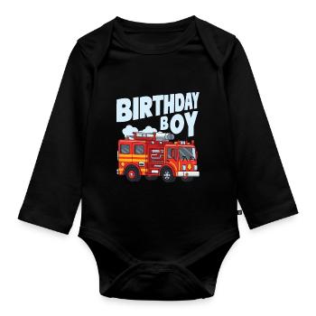Garçon D’anniversaire Pompier Garçon D’anniversaire - Body Bébé bio manches longues - noir - Devant