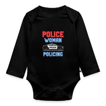 Policière, La policière policière, - Body Bébé bio manches longues - noir - Devant