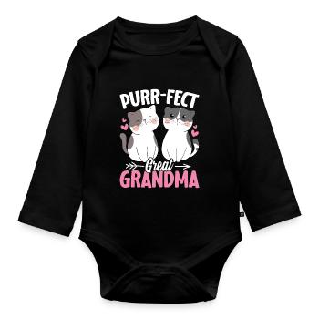 Purrfect Cat Grandma Kitten Funny Great Grandma - Organic Longsleeve Baby Bodysuit - black - Front