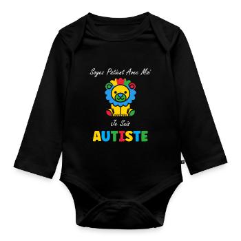 Soyez patient avec moi je suis autiste - Body Bébé bio manches longues - noir - Devant