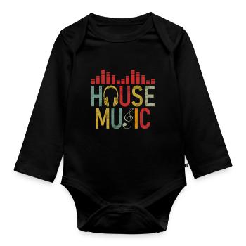 House Music, EDM, Rave, DJ, Electro, Deep House, Amoureux - Body Bébé bio manches longues - noir - Devant