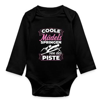 Cool filles sautant des pistes Ski Flying Ski - Body Bébé bio manches longues - noir - Devant