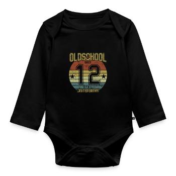 April 2012 - Geburtstag im April Oldschool - Baby Bio-Langarm-Body - Schwarz - Vorne