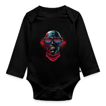 Skull With Sunglasses House Music Rave DJ - Organic Longsleeve Baby Bodysuit - black - Front