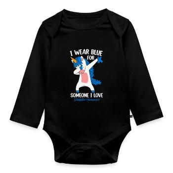 Ich trage Blau für jemanden, den ich liebe, der Einhorn tupft - Baby Bio-Langarm-Body - Schwarz - Vorne
