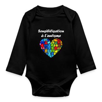 sensibilisation a l'autisme autiste - Body Bébé bio manches longues - noir - Devant