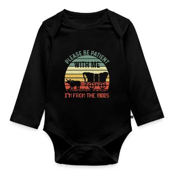 Retro Train 1900s Sunset Vintage Graphic - Organic Longsleeve Baby Bodysuit - black - Front