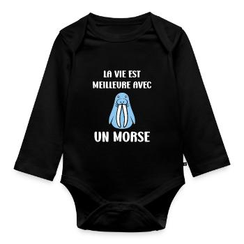 Animal humour Morse - Body Bébé bio manches longues - noir - Devant