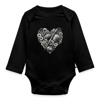Häkeln Crochet Crocheter Yarn Cool Heart - Organic Longsleeve Baby Bodysuit - black - Front