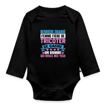 Häkeln Häkeln Häkelhäkeln Garn Stricken Zitate - Baby Bio-Langarm-Body - Schwarz - Vorne