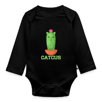 Cat Cactus Succulent Cactus Lover - Organic Longsleeve Baby Bodysuit - black - Front