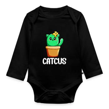 Cat Cactus Succulent Cactus Lover - Organic Longsleeve Baby Bodysuit - black - Front