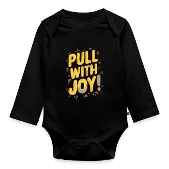 Tractor Pulling Tractor Pulling Tractor Power Farm - Organic Longsleeve Baby Bodysuit - black - Front