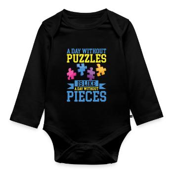 Puzzle Pièce Puzzle Amateur de Puzzle - Body Bébé bio manches longues - noir - Devant