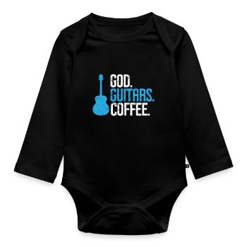 God Guitars Coffee Christian Guitarist - Organic Longsleeve Baby Bodysuit - black - Front