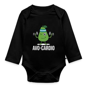 Avo-Cardio Lustiges Wortspiel Training Avocado - Baby Bio-Langarm-Body - Schwarz - Vorne