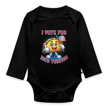 I vote for Taco Tuesday - Taco with USA flag - Organic Longsleeve Baby Bodysuit - black - Front