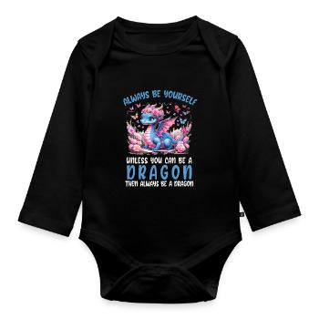 T-shirt Dragon Conte de fées Dragon Kanji japonais - Body Bébé bio manches longues - noir - Devant