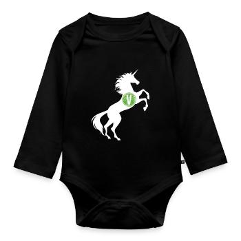 Unicorn Vegan Symbol T-Shirt Vegetarian Magical - Organic Longsleeve Baby Bodysuit - black - Front