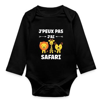 humour safari - Body Bébé bio manches longues - noir - Devant