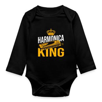 Playing Harmonica Gift - Organic Longsleeve Baby Bodysuit - black - Front