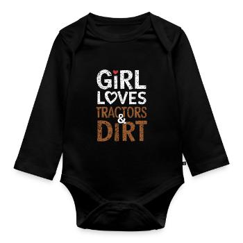 Tractor Pulling Tractor Pulling Tractor Power Farm - Organic Longsleeve Baby Bodysuit - black - Front