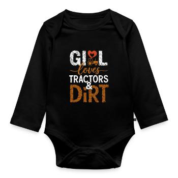 Tractor Pulling Tractor Pulling Tractor Power Farm - Organic Longsleeve Baby Bodysuit - black - Front