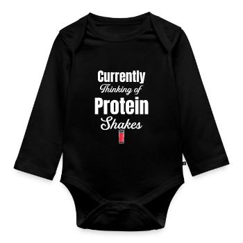 Denken Sie Derzeit An Proteinshakes Exercise - Baby Bio-Langarm-Body - Schwarz - Vorne