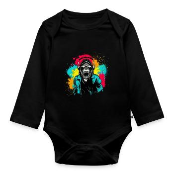 DJ Monkey Music Party Fun Sunglasses Dance Party M - Organic Longsleeve Baby Bodysuit - black - Front