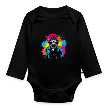 DJ Monkey Music Party Fun Sunglasses Dance Party M - Organic Longsleeve Baby Bodysuit - black - Front