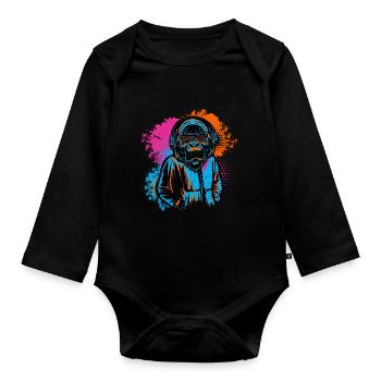 DJ Monkey Music Party Fun Sunglasses Fun Dancing C - Organic Longsleeve Baby Bodysuit - black - Front