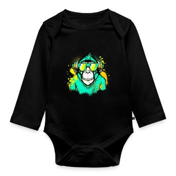 DJ Monkey Music Party Fun Sunglasses Fun Dancing C - Organic Longsleeve Baby Bodysuit - black - Front