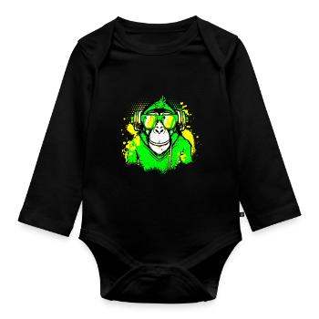 DJ Monkey Music Party Fun Sunglasses Dance Party M - Organic Longsleeve Baby Bodysuit - black - Front