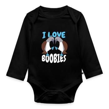 I Love Boobies Blue-footed Booby Bird - Organic Longsleeve Baby Bodysuit - black - Front
