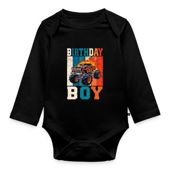 Fête d’anniversaire Monster Truck Enfants - Body Bébé bio manches longues - noir - Devant