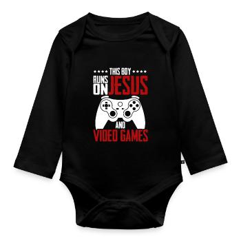 Ce garçon court sur Jésus et les jeux vidéo - Body Bébé bio manches longues - noir - Devant